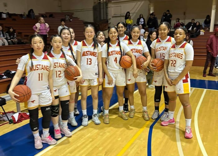 Lincoln girls after winning their seventh SFS championship Friday at Kezar Pavilion.